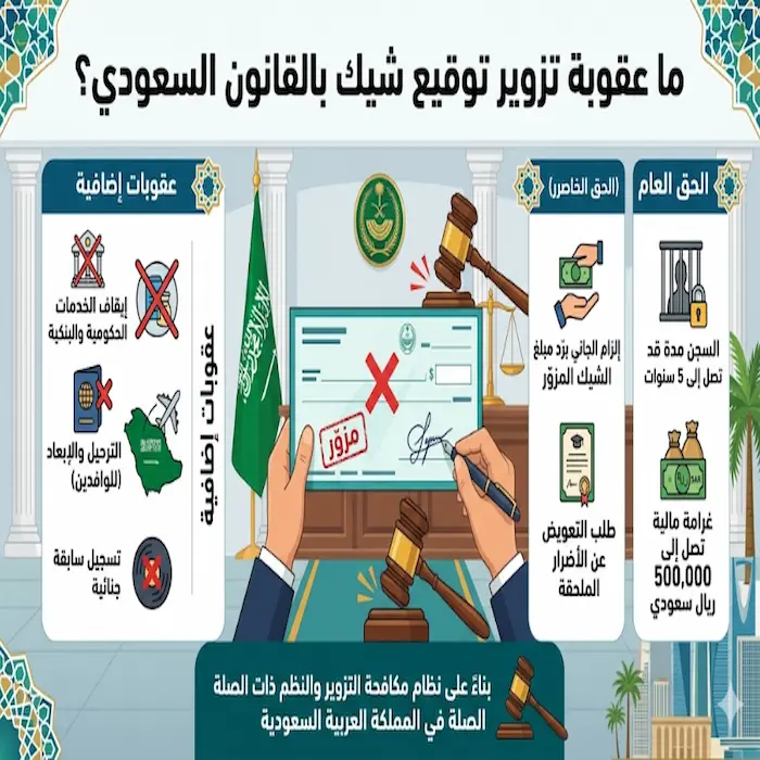 ما عقوبة تزوير توقيع شيك بالقانون السعودي 1 ما عقوبة تزوير توقيع شيك بالقانون السعودي