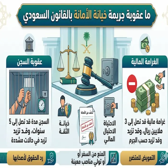 ما عقوبة جريمة خيانة الأمانة بالقانون السعودي