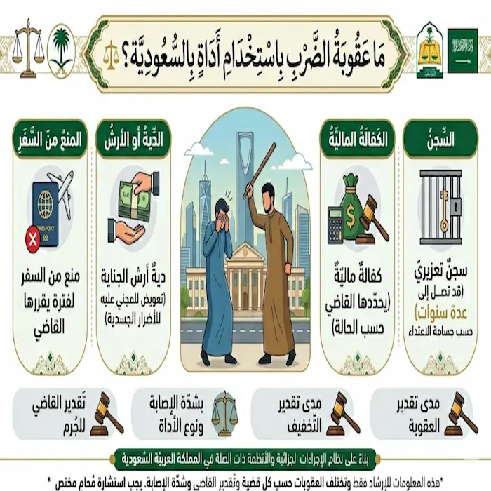ما عقوبه الضرب باستخدام اداه بالسعودية