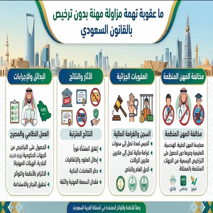 ما عقوبة تهمة مزاولة مهنة بدون ترخيص بالقانون السعودي