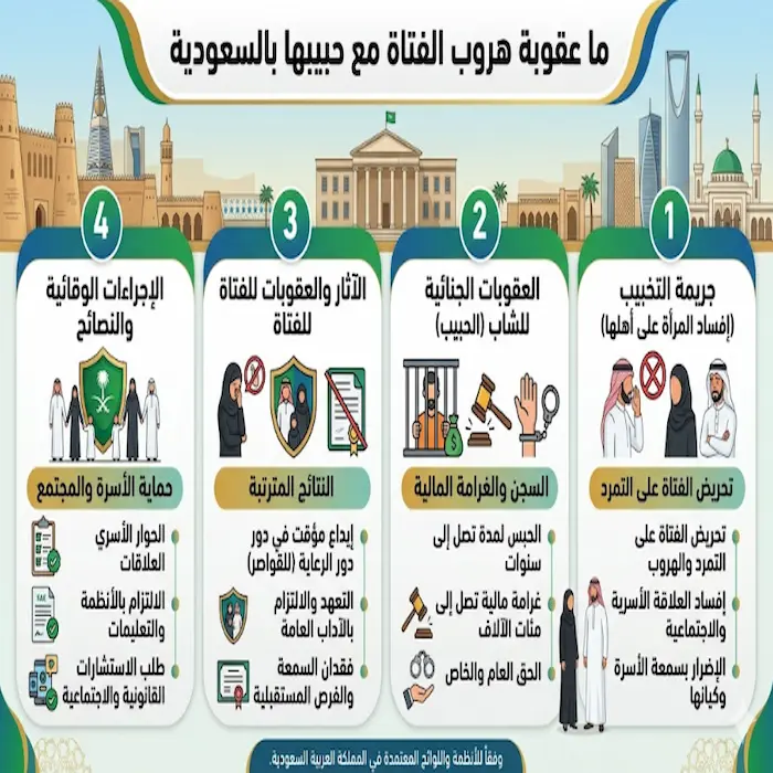 ما عقوبة هروب الفتاة مع حبيبها بالسعودية