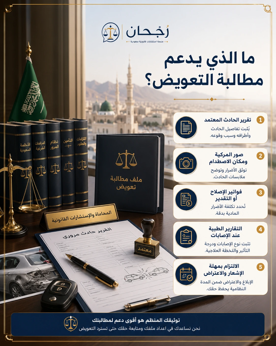 كيفية رفع مطالبة حادث والية التعويض 3 إنفوجرافكس يوضح المستندات الداعمة لمطالبة التعويض