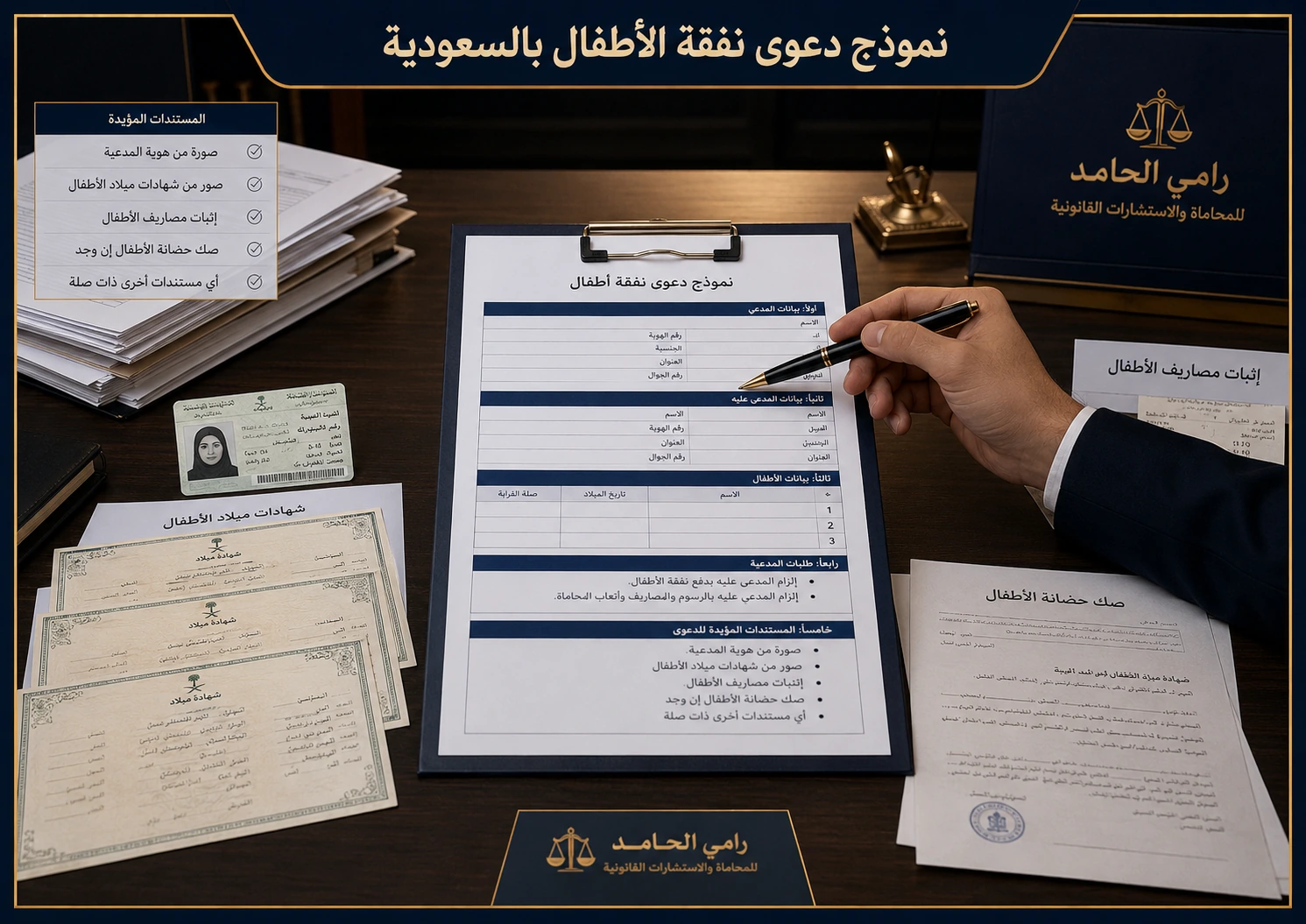 صورة غلاف توضح نموذج دعوى نفقة الأطفال بالسعودية في مكتب قانوني سعودي