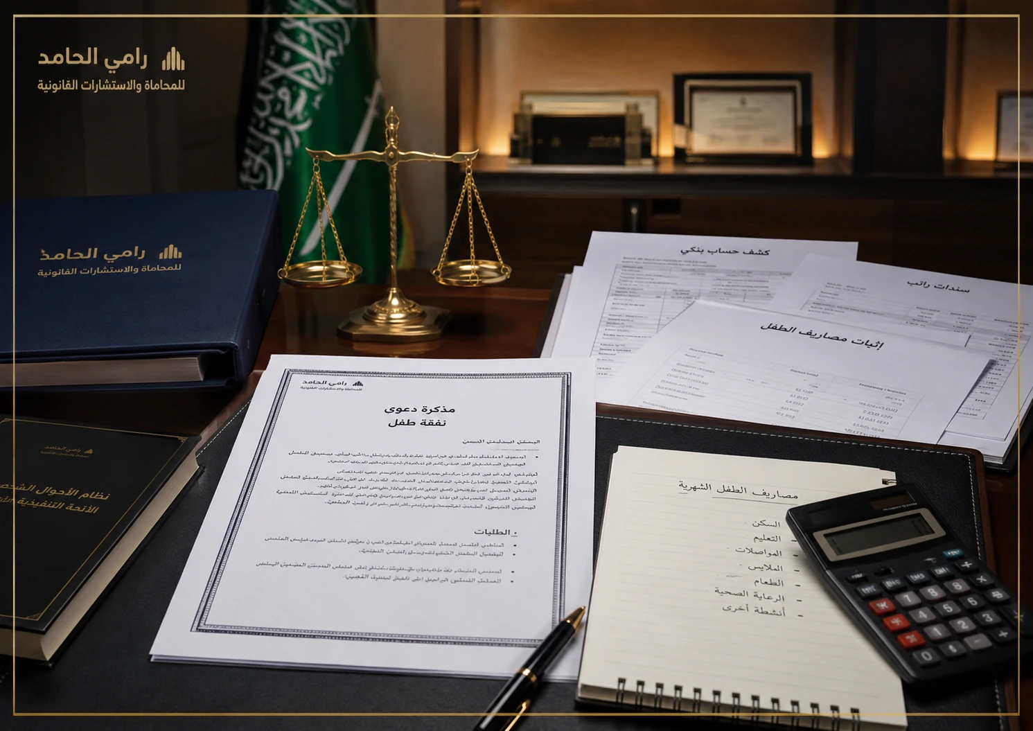 صورة توضيحية لمكتب محاماة يجهز مستندات دعوى نفقة الأطفال