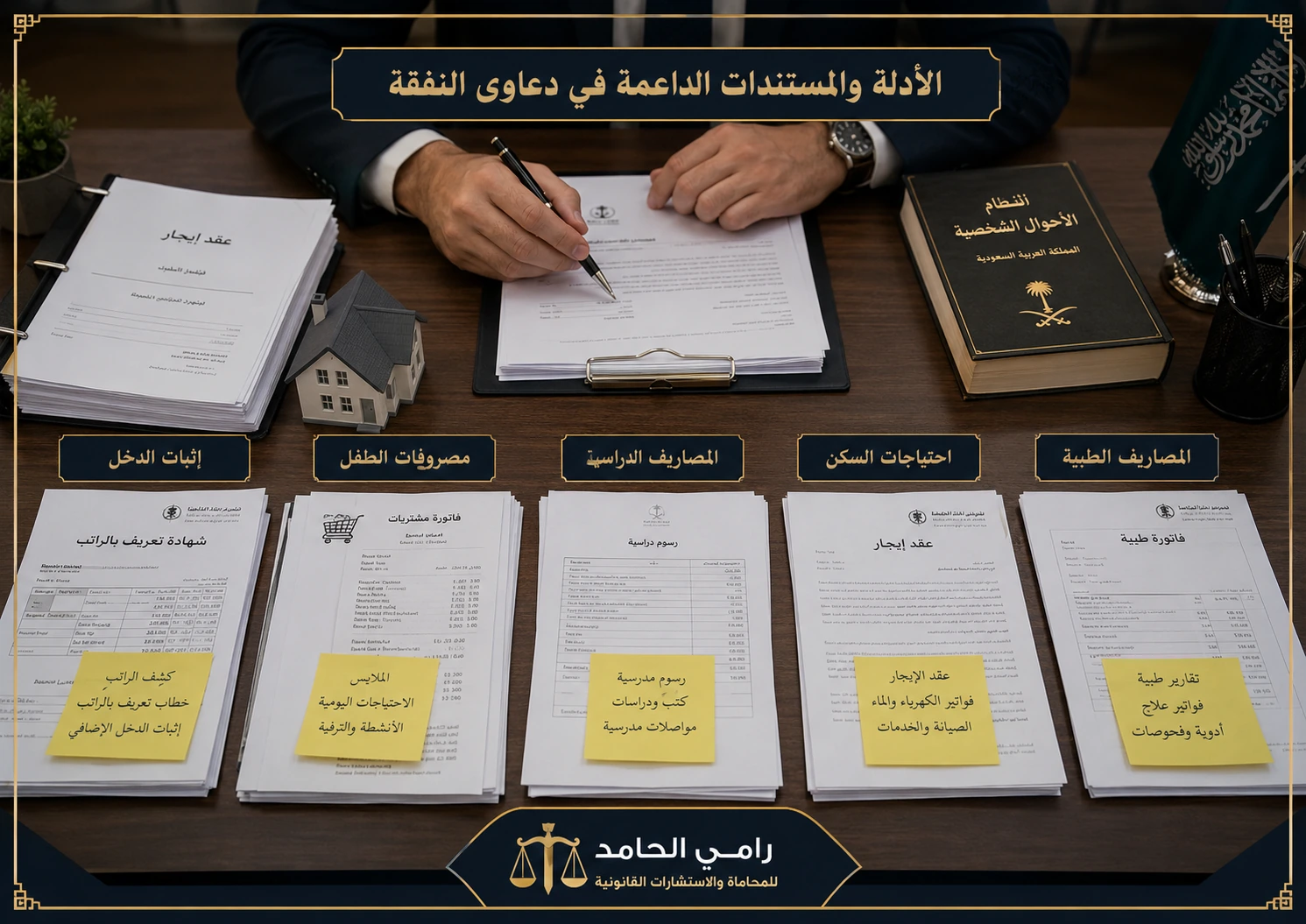 صورة إنفوجرافكس تعرض الأدلة والمستندات الداعمة في دعوى النفقة للأطفال