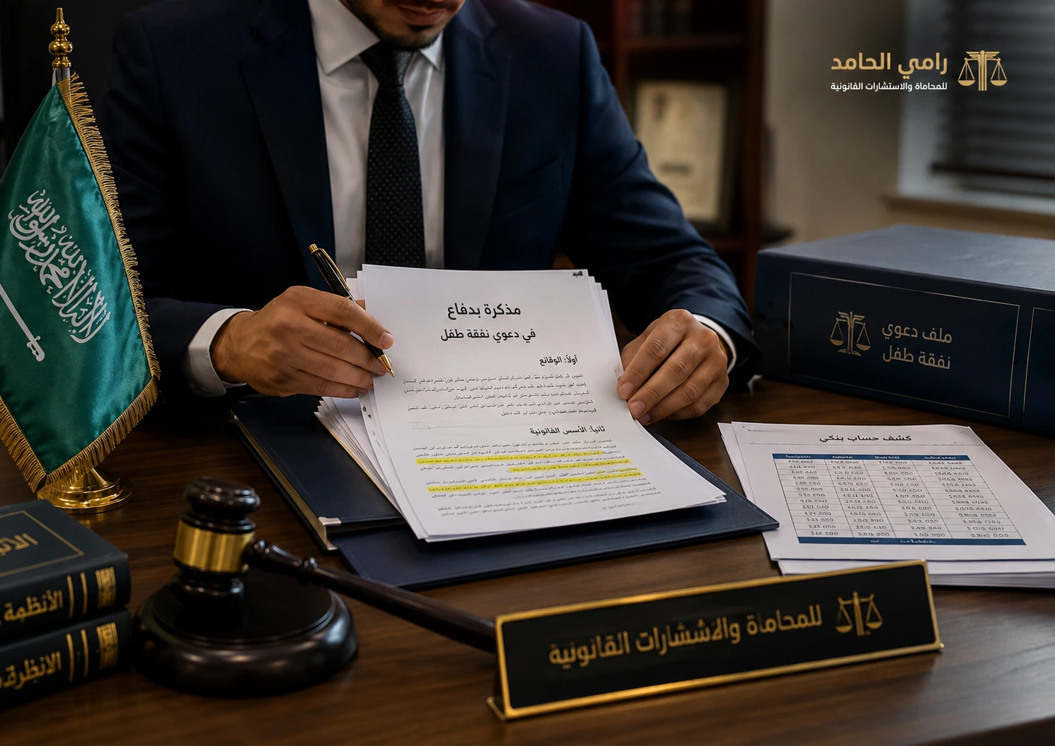 صورة توضيحية لمحامٍ سعودي يشرح أسانيد دعوى النفقة للأطفال