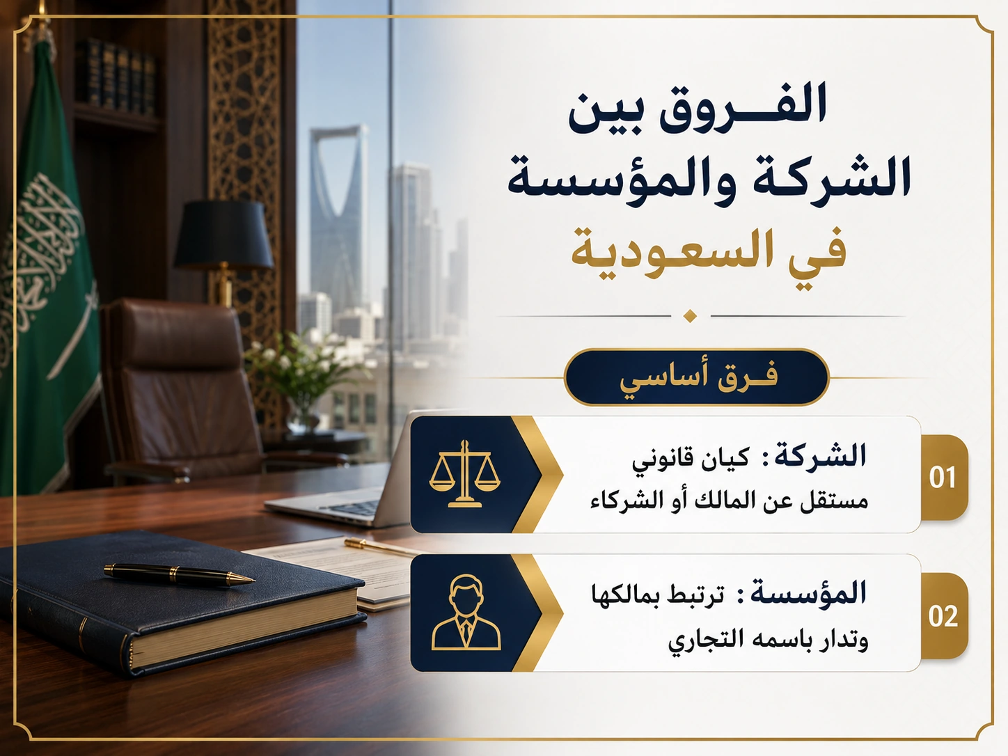 مقارنة قانونية بين الشركة والمؤسسة في السعودية من حيث المسؤولية والاستقلال القانوني.