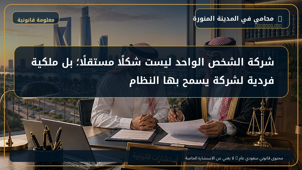 شركة الشخص الواحد ليست شكلًا مستقلًا؛ بل ملكية فردية لشركة يسمح بها النظام
