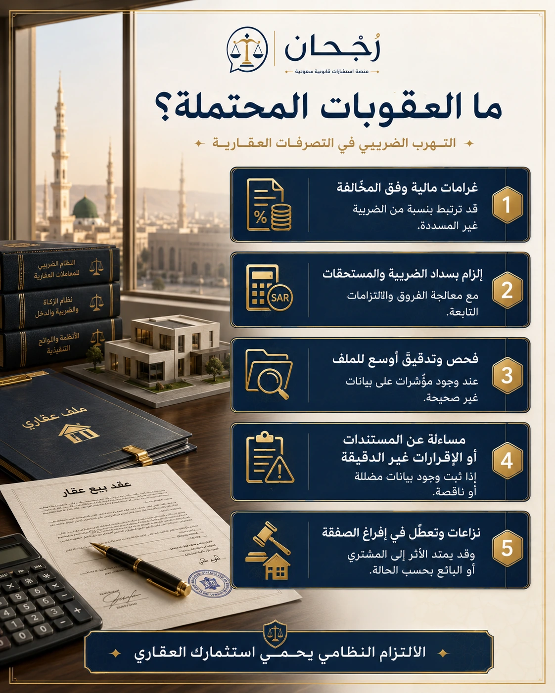عقوبة التهرب الضريبي في العقار بالسعودية 3 إنفوجرافكس يوضح العقوبات المحتملة للتهرب الضريبي في العقارات