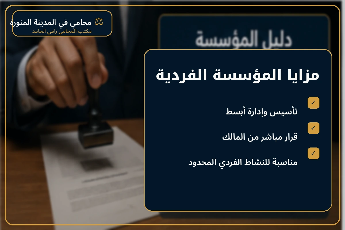 إنفوجرافكس يوضح مزايا المؤسسة الفردية في السعودية.