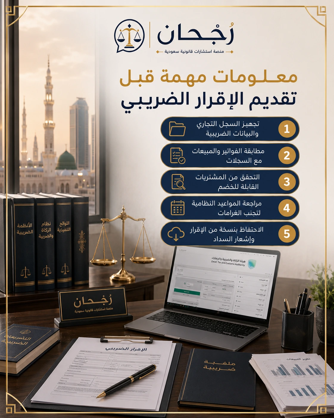 كيفية رفع الاقرار الضريبي في السعودية - خطوات إلكترونية 3 إنفوجرافكس يوضح معلومات مهمة قبل تقديم الإقرار الضريبي