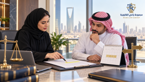 إنهاء عقد العمل خلال فترة التجربة في السعودية: الحقوق والتعويض بعد تعديل المادة 53 1 موظف ومديرة موارد بشرية يراجعان إنهاء عقد العمل خلال فترة التجربة