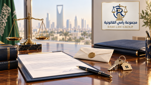استرداد العربون في السعودية: متى يحق للمشتري المطالبة به ومتى يحتفظ به البائع؟ 1 عقد بيع وعربون ومفاتيح عقار وميزان عدالة بشعار مجموعة رامي القانونية