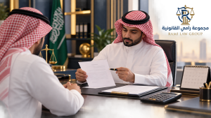 التعويض عن الفصل التعسفي في السعودية: حساب المادة 77 وإثبات الإنهاء غير المشروع 2 موظف يناقش إشعار الفصل التعسفي والتعويض وفق المادة 77
